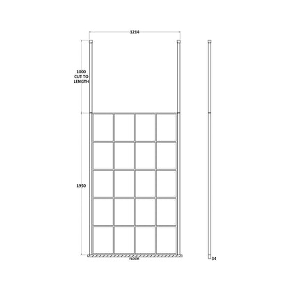 Hudson Reed Wetroom Screens 1200mm Frame Screen With Ceiling Posts Contemp Matt Black Aluminium 1950x1200x14mm - JJ Building Materials