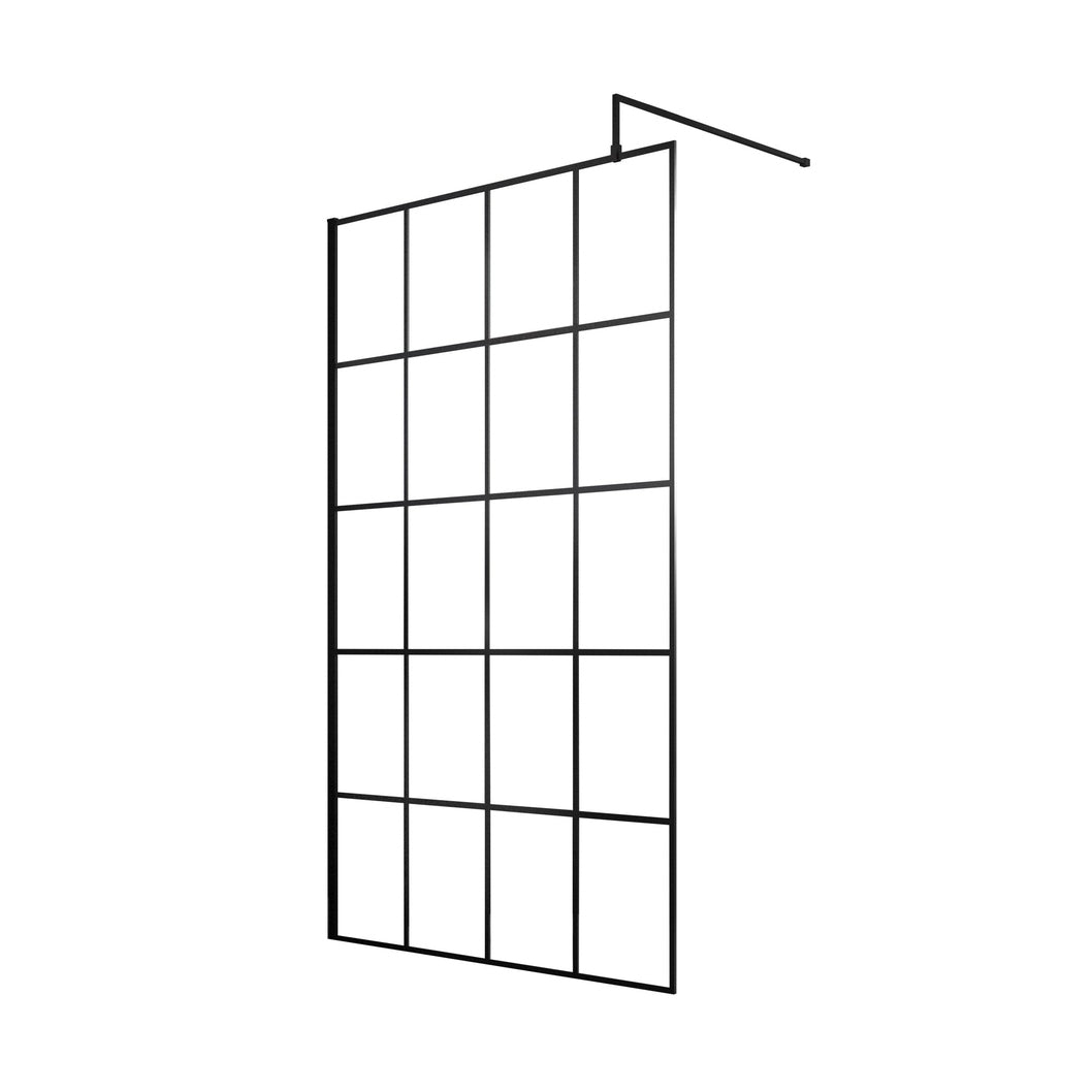 Hudson Reed Wetroom Screens 1200mm Framed Wetroom Screen Contemp Matt Black Aluminium 1950x1200x14mm - JJ Building Materials