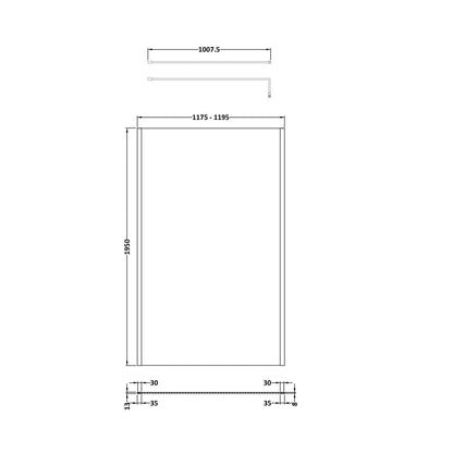 Hudson Reed Wetroom Screens 1200mm Outer Framed Wetroom Screen With Support Bar Contemp Brushed Brass Aluminium 1950x1200x14mm - JJ Building Materials