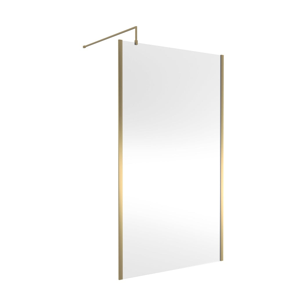 Hudson Reed Wetroom Screens 1200mm Outer Framed Wetroom Screen With Support Bar Contemp Brushed Brass Aluminium 1950x1200x14mm - JJ Building Materials