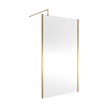 Hudson Reed Wetroom Screens 1200mm Outer Framed Wetroom Screen With Support Bar Contemp Brushed Brass Aluminium 1950x1200x14mm - JJ Building Materials