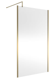 Hudson Reed Wetroom Screens 1200mm Outer Framed Wetroom Screen With Support Bar Contemp Brushed Brass Aluminium 1950x1200x14mm - JJ Building Materials