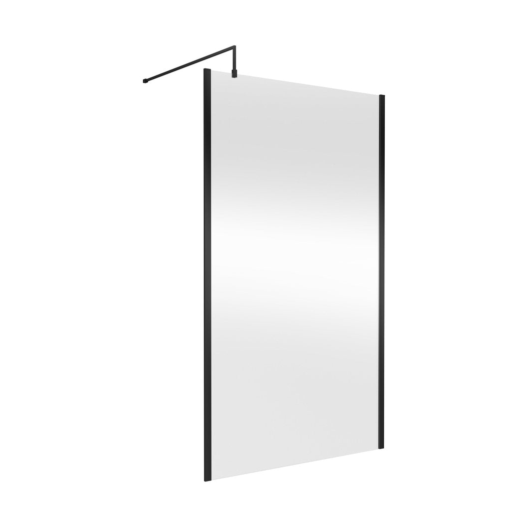 Hudson Reed Wetroom Screens 1200mm Outer Framed Wetroom Screen With Support Bar Contemp Matt Black Aluminium 1950x1200x14mm - JJ Building Materials