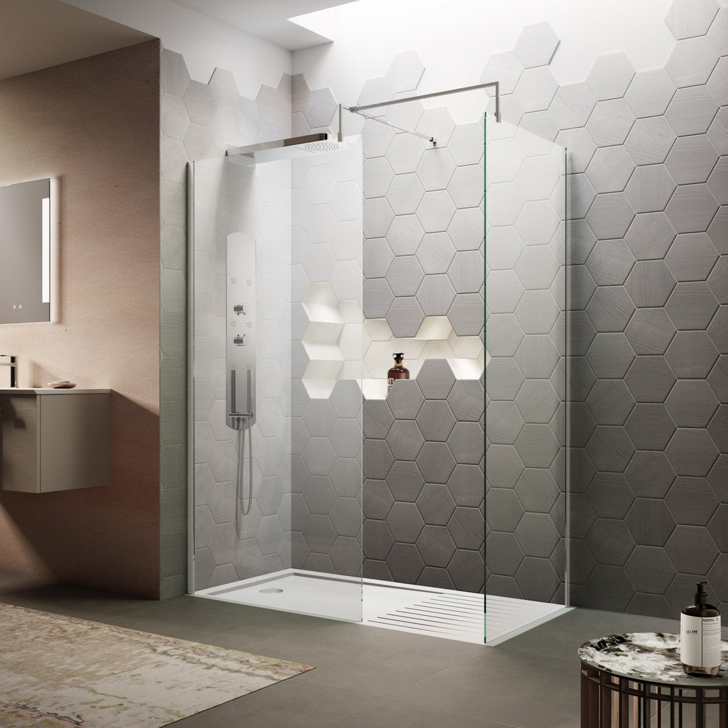 Hudson Reed Wetroom Screens 1200mm Wetroom Screen & Support Bar Contemp Chrome Aluminium 1950x1198x14mm - JJ Building Materials