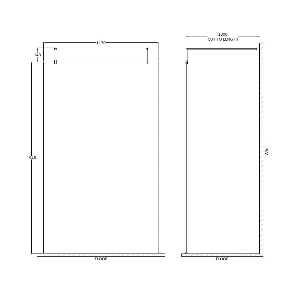 Hudson Reed Wetroom Screens 1200mm Wetroom Screen With Arms And Feet Contemp Brushed Brass Aluminium 1950x1198x14mm - JJ Building Materials