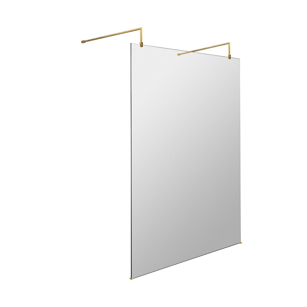 Hudson Reed Wetroom Screens 1200mm Wetroom Screen With Arms And Feet Contemp Brushed Brass Aluminium 1950x1198x14mm - JJ Building Materials