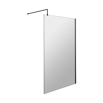 Hudson Reed Wetroom Screens 1200mm Wetroom Screen With Black Support Bar Contemp Matt Black Aluminium 1950x1200x14mm - JJ Building Materials