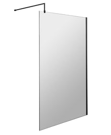 Hudson Reed Wetroom Screens 1200mm Wetroom Screen With Black Support Bar Contemp Matt Black Aluminium 1950x1200x14mm - JJ Building Materials