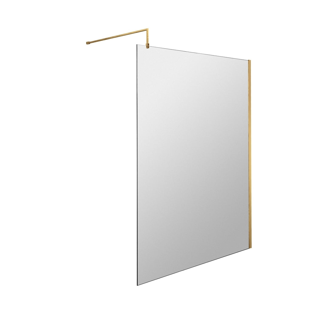 Hudson Reed Wetroom Screens 1200mm Wetroom Screen With Brass Support Bar Contemp Brushed Brass Aluminium 1950x1200x14mm - JJ Building Materials