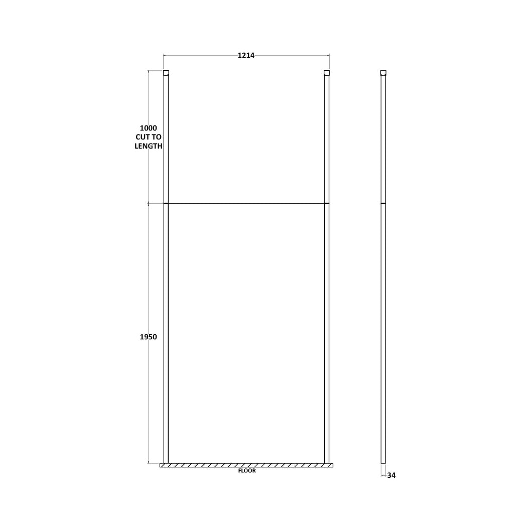Hudson Reed Wetroom Screens 1200mm Wetroom Screen With Ceiling Post Contemp Chrome Aluminium 1950x1198x14mm - JJ Building Materials