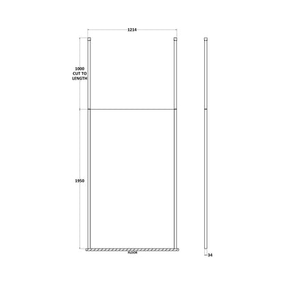 Hudson Reed Wetroom Screens 1200mm Wetroom Screen With Ceiling Post Contemp Chrome Aluminium 1950x1198x14mm - JJ Building Materials