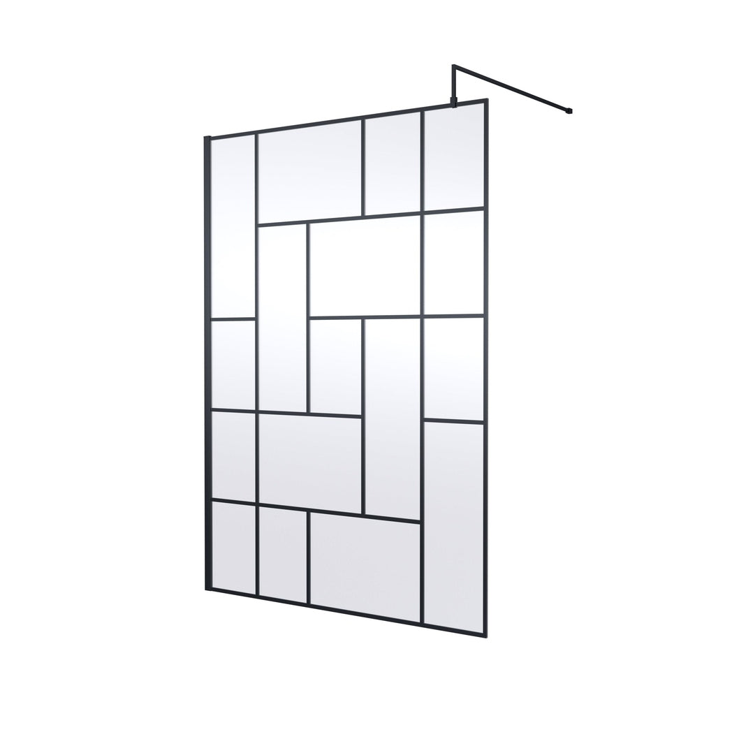 Hudson Reed Wetroom Screens 1400mm Abstract Frame Wetroom Screen Contemp Matt Black Aluminium 1950x1400x14mm - JJ Building Materials