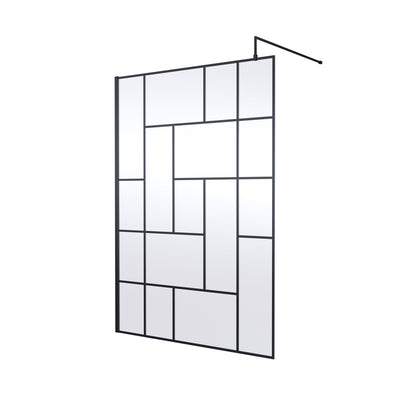 Hudson Reed Wetroom Screens 1400mm Abstract Frame Wetroom Screen Contemp Matt Black Aluminium 1950x1400x14mm - JJ Building Materials