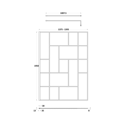 Hudson Reed Wetroom Screens 1400mm Abstract Frame Wetroom Screen Contemp Matt Black Aluminium 1950x1400x14mm - JJ Building Materials