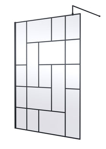 Hudson Reed Wetroom Screens 1400mm Abstract Frame Wetroom Screen Contemp Matt Black Aluminium 1950x1400x14mm - JJ Building Materials