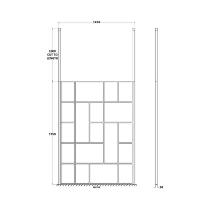 Hudson Reed Wetroom Screens 1400mm Abstract Frame Wetroom Screen With Ceiling Posts Contemp Matt Black Aluminium 1950x1450x60mm - JJ Building Materials