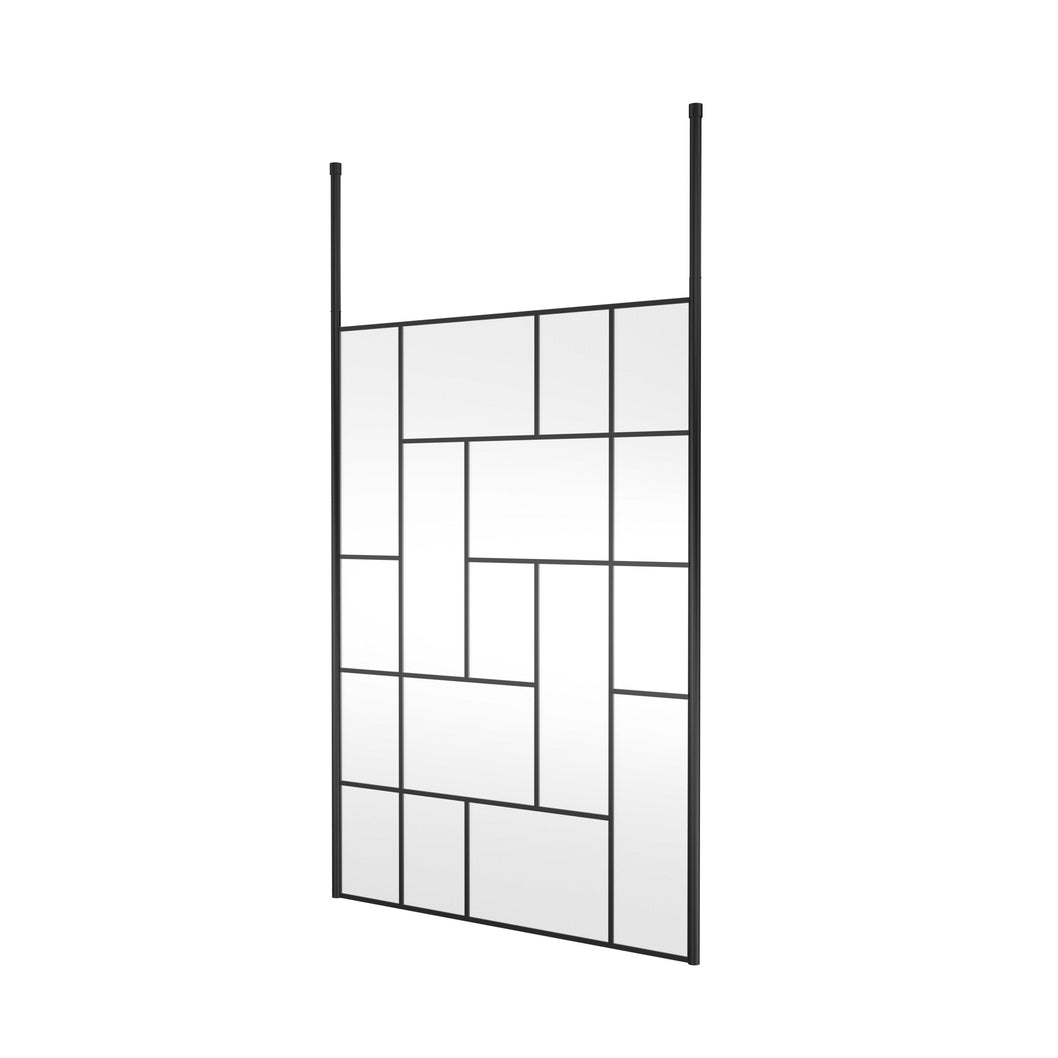 Hudson Reed Wetroom Screens 1400mm Abstract Frame Wetroom Screen With Ceiling Posts Contemp Matt Black Aluminium 1950x1450x60mm - JJ Building Materials