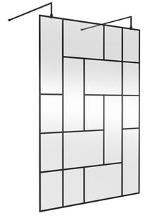 Hudson Reed Wetroom Screens 1400mm Abstract Frame Wetroom Screen With Support Bars Contemp Matt Black Aluminium 1950x1450x60mm - JJ Building Materials