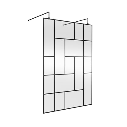 Hudson Reed Wetroom Screens 1400mm Abstract Frame Wetroom Screen With Support Bars Contemp Matt Black Aluminium 1950x1450x60mm - JJ Building Materials