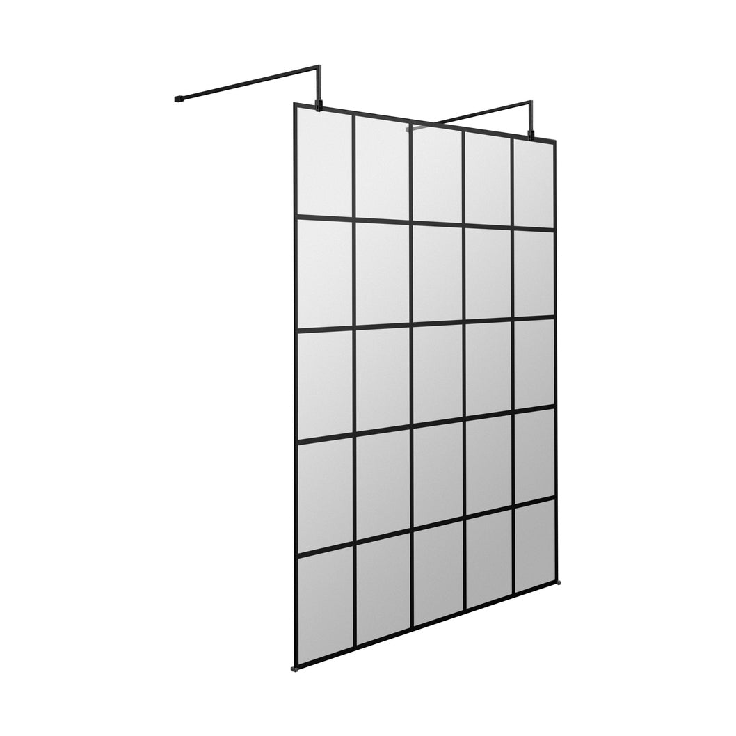 Hudson Reed Wetroom Screens 1400mm Frame Screen With Arms And Feet Contemp Matt Black Aluminium 1950x1400x14mm - JJ Building Materials
