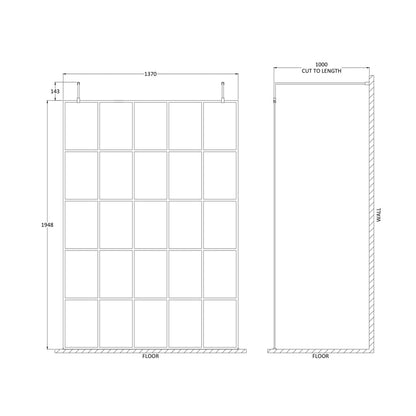 Hudson Reed Wetroom Screens 1400mm Frame Screen With Arms And Feet Contemp Matt Black Aluminium 1950x1400x14mm - JJ Building Materials