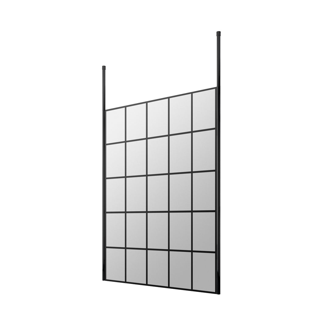 Hudson Reed Wetroom Screens 1400mm Frame Screen With Ceiling Posts Contemp Matt Black Aluminium 1950x1400x14mm - JJ Building Materials