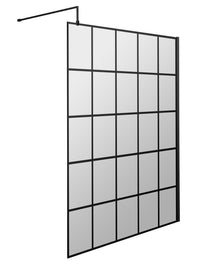 Hudson Reed Wetroom Screens 1400mm Framed Wetroom Screen Contemp Matt Black Aluminium 1950x1400x14mm - JJ Building Materials