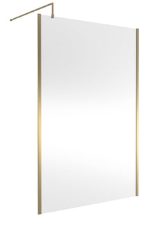 Hudson Reed Wetroom Screens 1400mm Outer Framed Wetroom Screen With Support Bar Contemp Brushed Brass Aluminium 1950x1400x14mm - WRSOBB14 - JJ Building Materials
