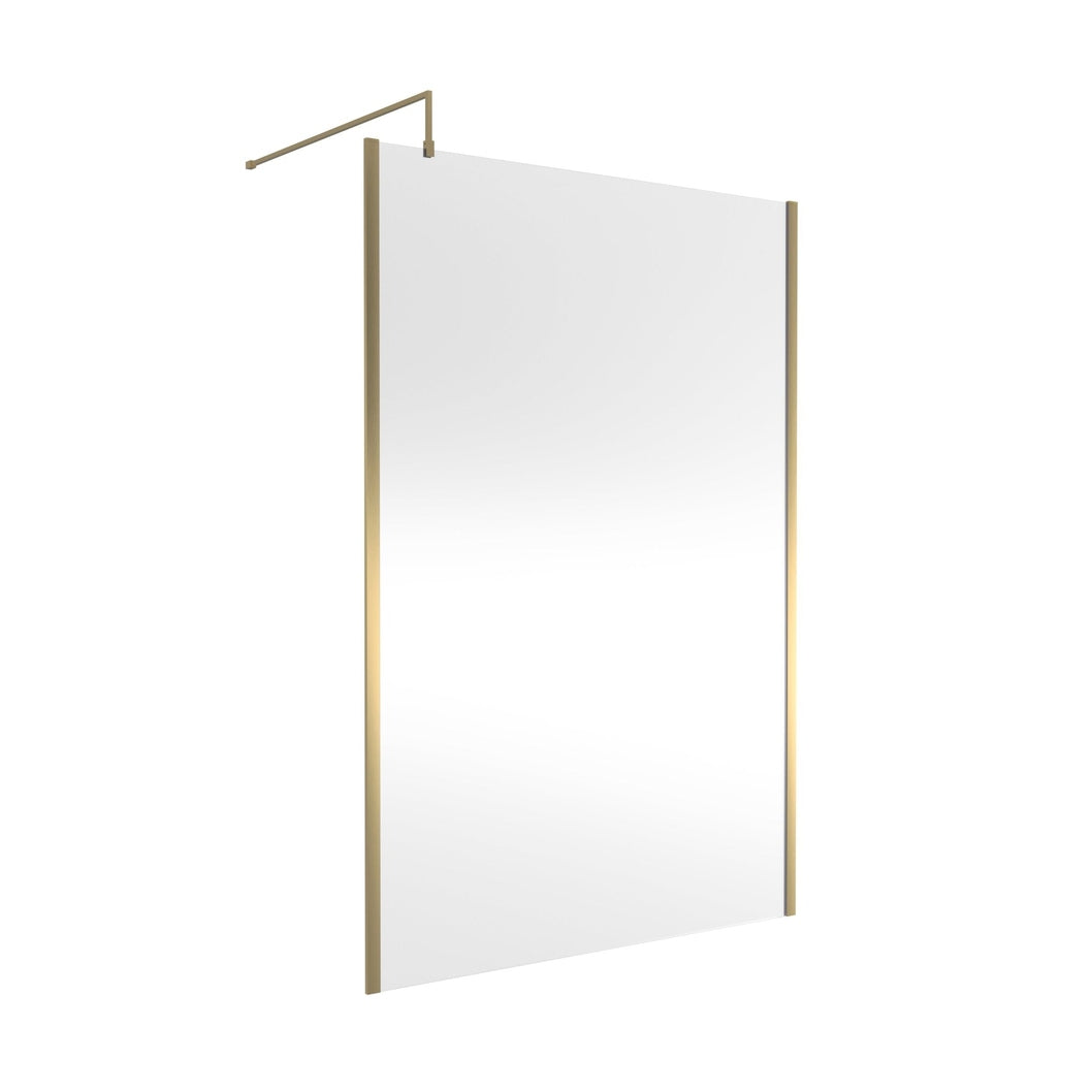 Hudson Reed Wetroom Screens 1400mm Outer Framed Wetroom Screen With Support Bar Contemp Brushed Brass Aluminium 1950x1400x14mm - WRSOBB14 - JJ Building Materials
