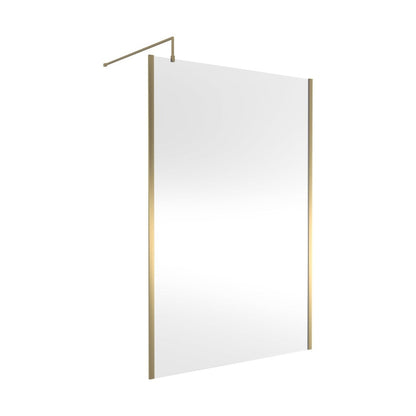 Hudson Reed Wetroom Screens 1400mm Outer Framed Wetroom Screen With Support Bar Contemp Brushed Brass Aluminium 1950x1400x14mm - WRSOBB14 - JJ Building Materials