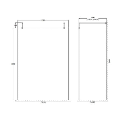 Hudson Reed Wetroom Screens 1400mm Wetroom Screen With Arms And Feet Contemp Chrome Aluminium 1950x1398x14mm - JJ Building Materials