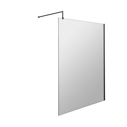 Hudson Reed Wetroom Screens 1400mm Wetroom Screen With Black Support Bar Contemp Matt Black Aluminium 1950x1400x14mm - JJ Building Materials