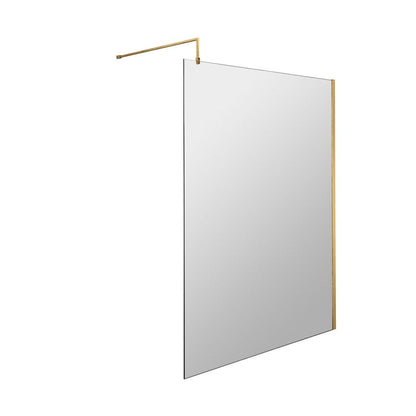 Hudson Reed Wetroom Screens 1400mm Wetroom Screen With Brass Support Bar Contemp Brushed Brass Aluminium 1950x1400x14mm - JJ Building Materials
