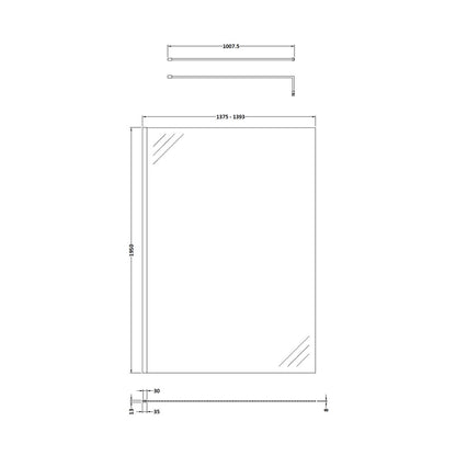 Hudson Reed Wetroom Screens 1400mm Wetroom Screen With Brass Support Bar Contemp Brushed Brass Aluminium 1950x1400x14mm - JJ Building Materials