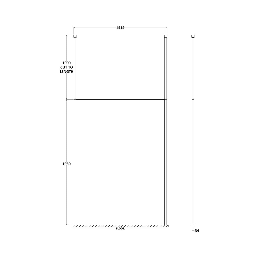 Hudson Reed Wetroom Screens 1400mm Wetroom Screen With Ceiling Post Contemp Chrome Aluminium 1950x1398x14mm - JJ Building Materials
