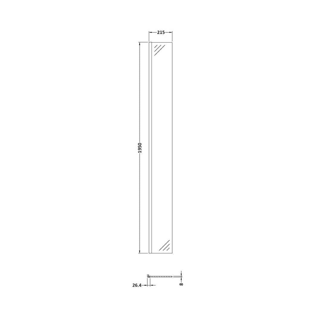 Hudson Reed Wetroom Screens 215mm Return Screen With Black Profile Contemp Matt Black Aluminium 1950x28x215mm - JJ Building Materials