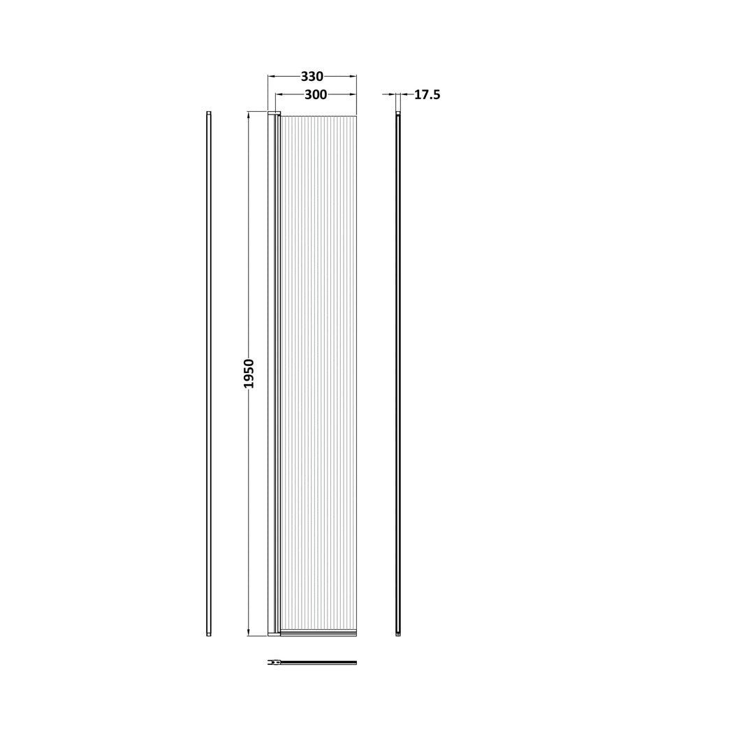 Hudson Reed Wetroom Screens 300mm Fluted Hinged Flipper Screen Contemp Chrome Aluminium 1950x322x27mm - JJ Building Materials