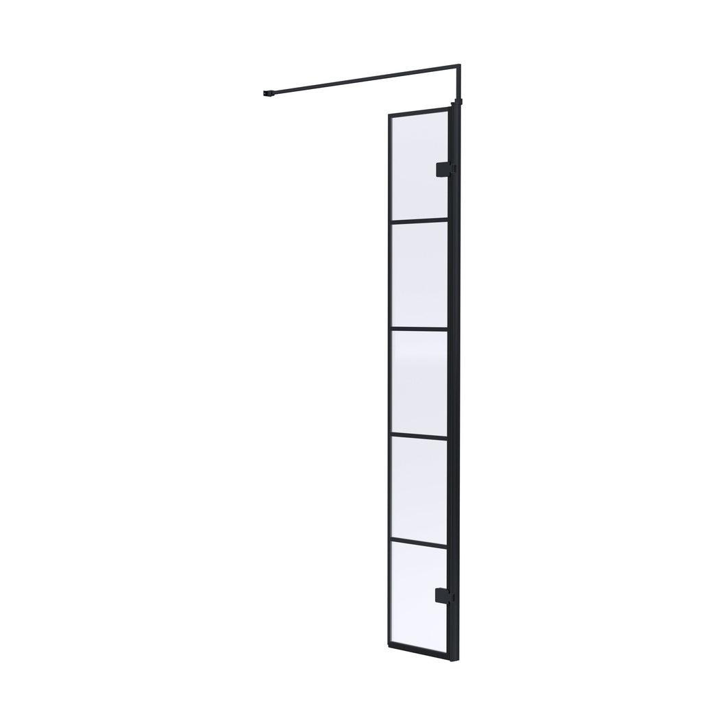 Hudson Reed Wetroom Screens 300mm Wetroom Swing Screen Contemp Matt Black Aluminium 1950x322x27mm - WRSF030H - JJ Building Materials