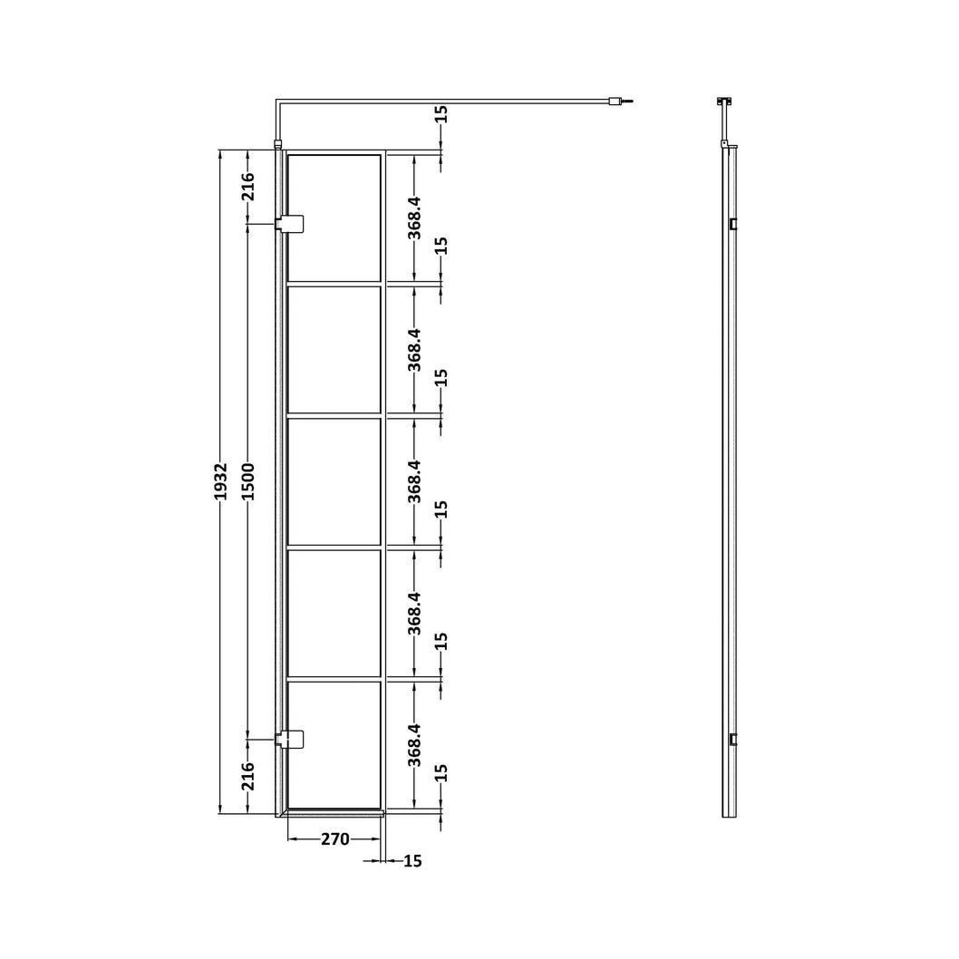 Hudson Reed Wetroom Screens 300mm Wetroom Swing Screen Contemp Matt Black Aluminium 1950x322x27mm - WRSF030H - JJ Building Materials