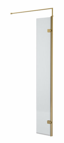 Hudson Reed Wetroom Screens 300x1950 Fluted Hinged Screen With Support Bar Contemp Brushed Brass Aluminium 1950x322x27mm - JJ Building Materials