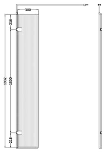Hudson Reed Wetroom Screens 300x1950 Fluted Hinged Screen With Support Bar Contemp Chrome Aluminium 1950x322x27mm - JJ Building Materials