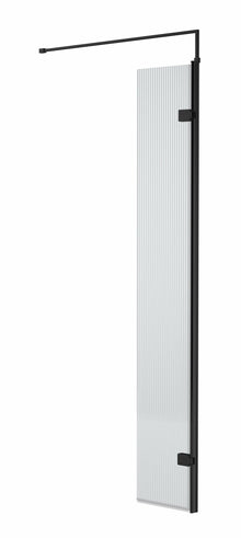 Hudson Reed Wetroom Screens 300x1950 Fluted Hinged Screen With Support Bar Contemp Matt Black Aluminium 1950x322x27mm - JJ Building Materials