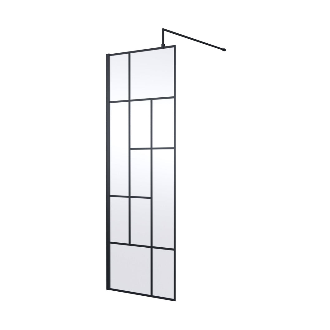 Hudson Reed Wetroom Screens 700mm Abstract Frame Wetroom Screen Contemp Matt Black Aluminium 1950x700x14mm - JJ Building Materials