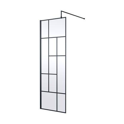 Hudson Reed Wetroom Screens 700mm Abstract Frame Wetroom Screen Contemp Matt Black Aluminium 1950x700x14mm - JJ Building Materials