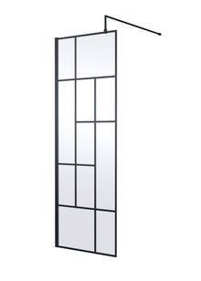 Hudson Reed Wetroom Screens 700mm Abstract Frame Wetroom Screen Contemp Matt Black Aluminium 1950x700x14mm - JJ Building Materials