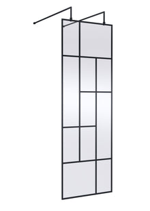 Hudson Reed Wetroom Screens 700mm Abstract Frame Wetroom Screen With Support Bars Contemp Matt Black Aluminium 1950x750x60mm - JJ Building Materials