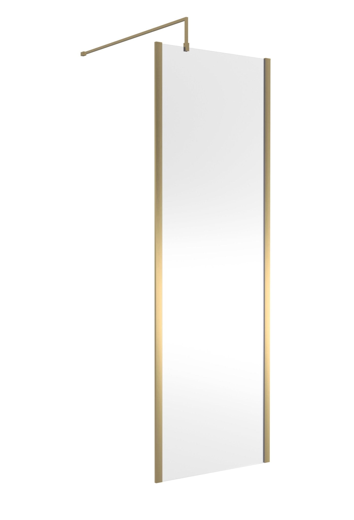 Hudson Reed Wetroom Screens 700mm Outer Framed Wetroom Screen With Support Bar Contemp Brushed Brass Aluminium 1950x700x14mm - JJ Building Materials