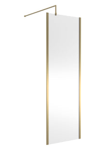Hudson Reed Wetroom Screens 700mm Outer Framed Wetroom Screen With Support Bar Contemp Brushed Brass Aluminium 1950x700x14mm - JJ Building Materials