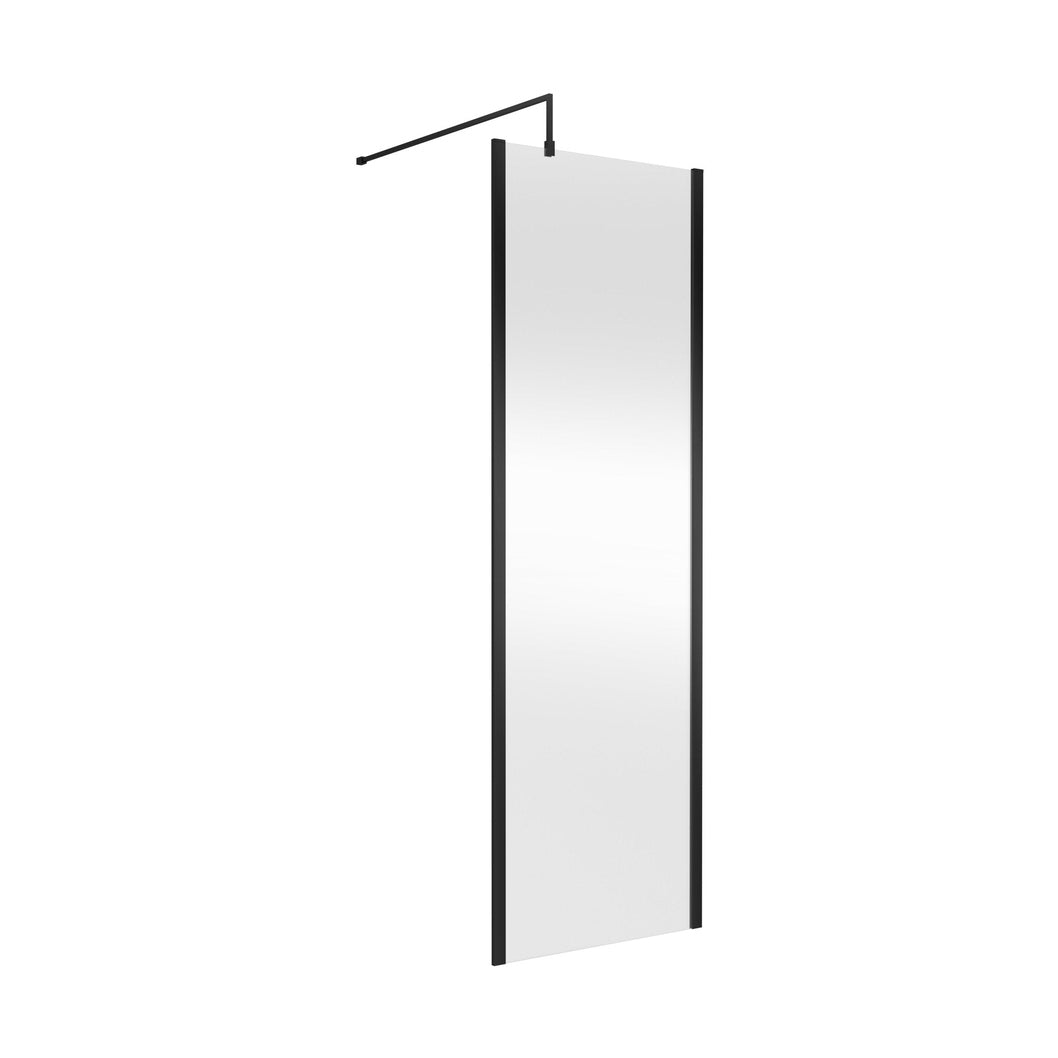 Hudson Reed Wetroom Screens 700mm Outer Framed Wetroom Screen With Support Bar Contemp Matt Black Aluminium 1950x700x14mm - JJ Building Materials