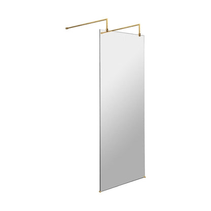 Hudson Reed Wetroom Screens 700mm Wetroom Screen With Arms And Feet Contemp Brushed Brass Aluminium 1950x698x14mm - JJ Building Materials